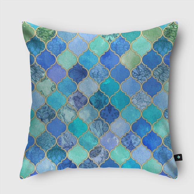 Cobalt Blue Moroccan Tiles - Throw Pillow