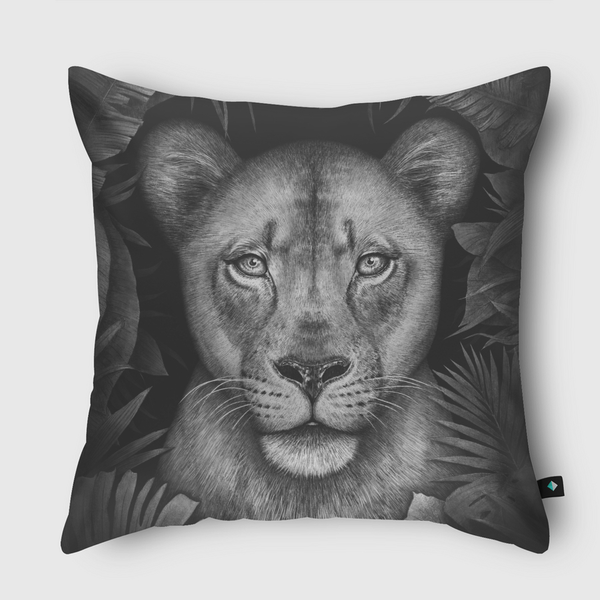 Lioness in tropical leaves Throw Pillow