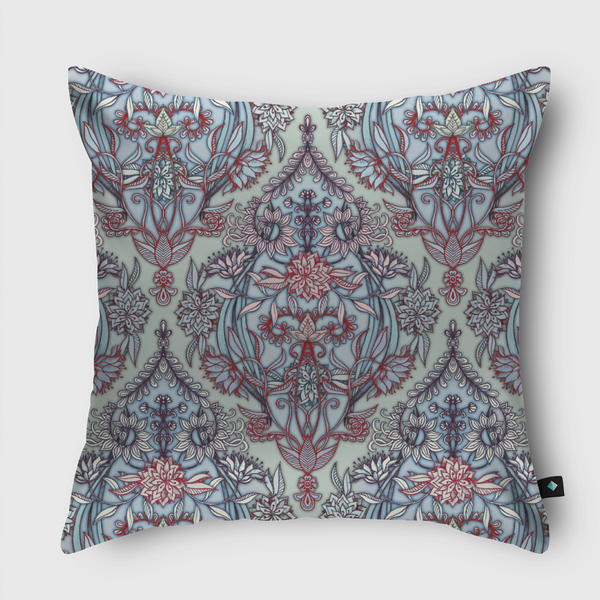 Red & Blue Nature Doodle Throw Pillow